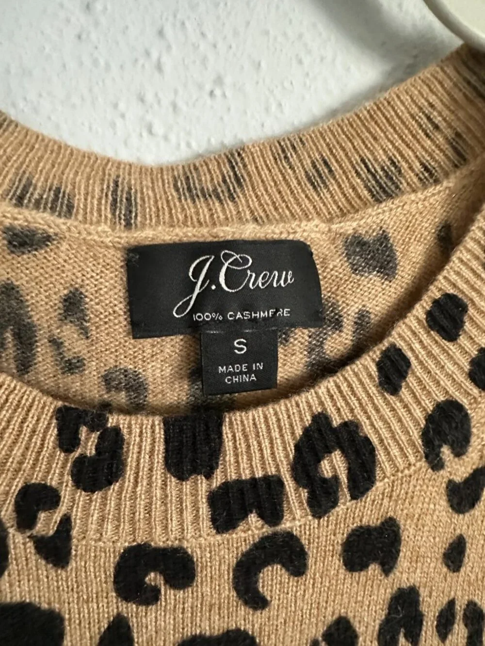 J.Crew 100% Cashmere Leopard Print Sweater Women's S Tan Black Crew Neck Luxury